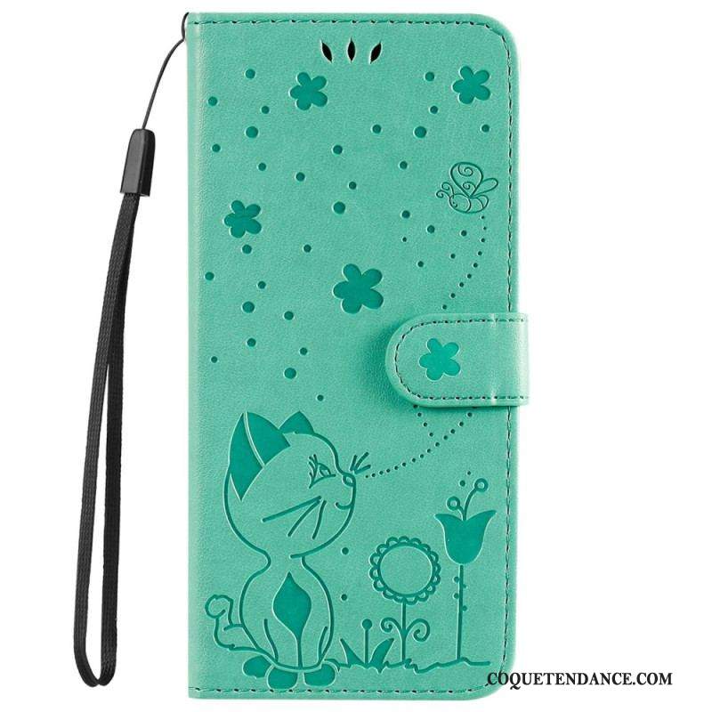 Housse iPhone 14 Pro Max Chat et Abeilles à Lanière