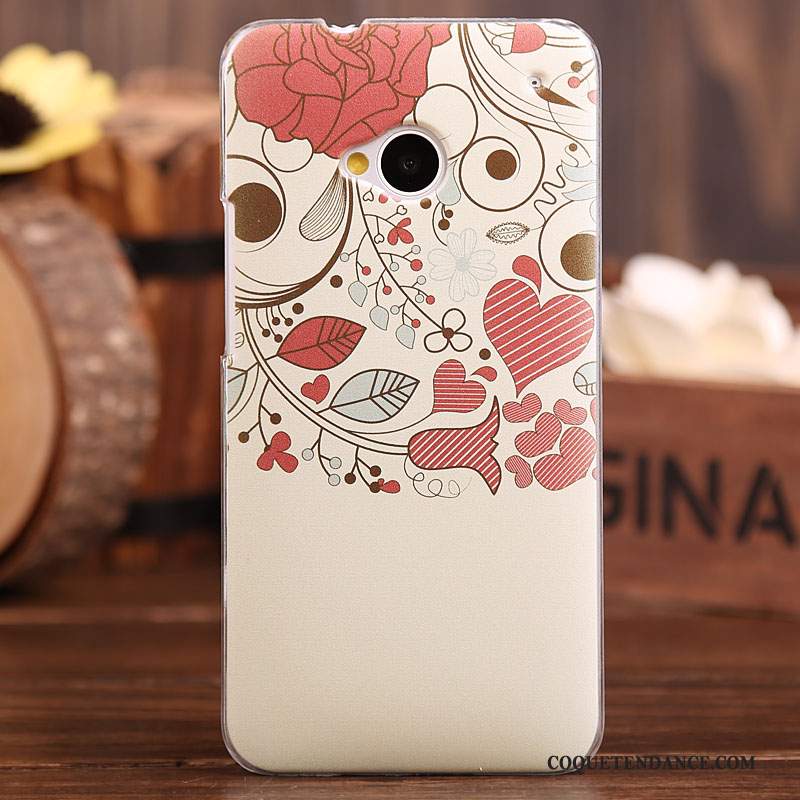 Htc One M7 Coque Étui Rose Peinture Authentique