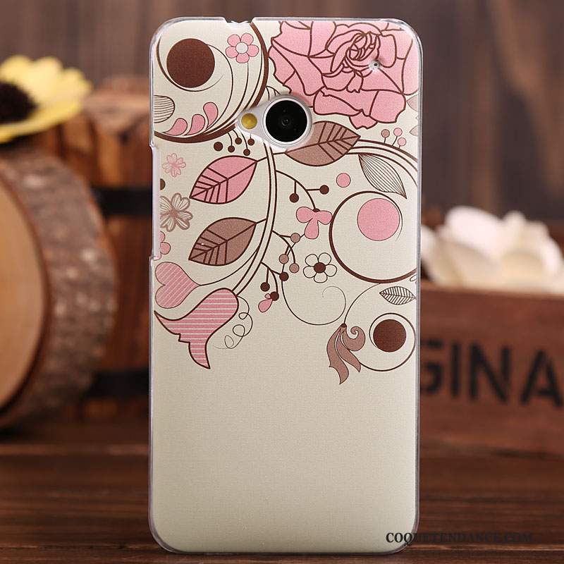 Htc One M7 Coque Étui Rose Peinture Authentique