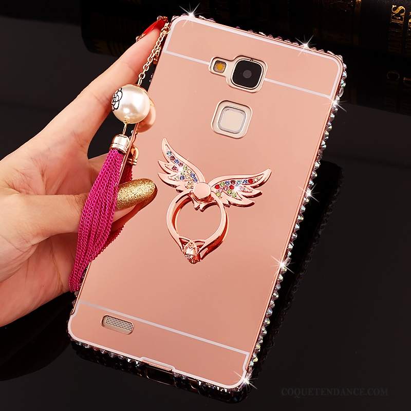Huawei Ascend Mate 7 Coque Incruster Strass Protection Rose Difficile Tendance