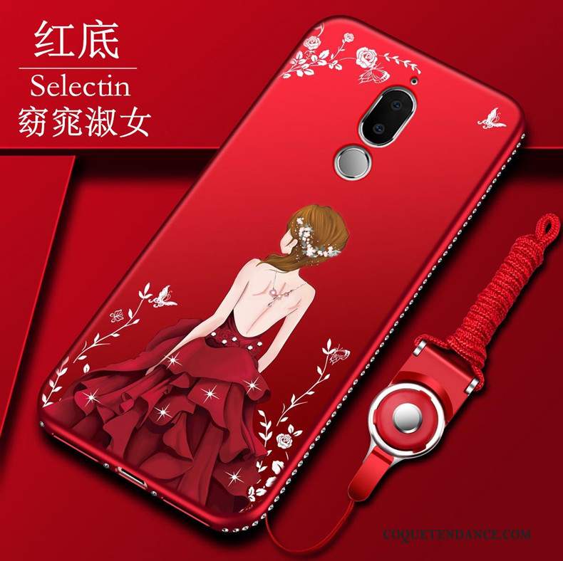 Huawei Mate 10 Lite Coque Étui Incassable Rouge Strass Protection