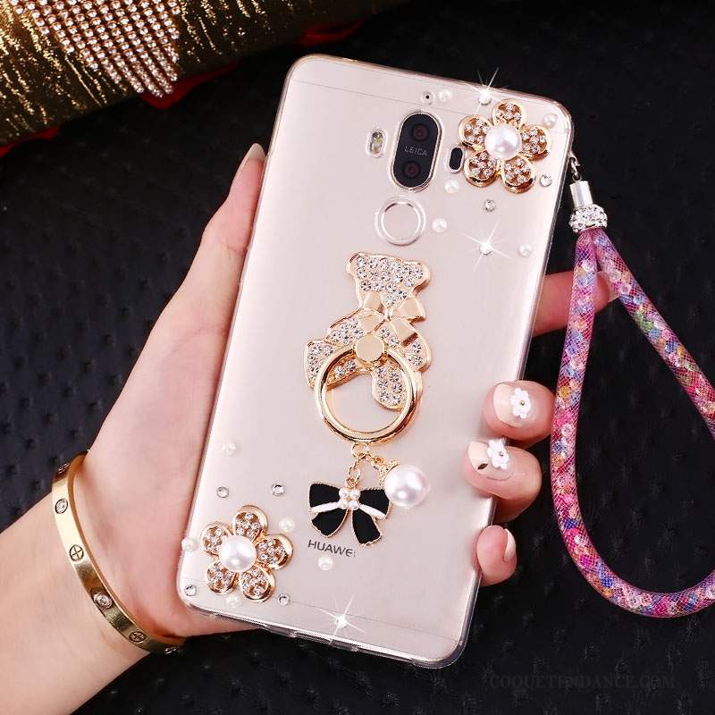 Huawei Mate 10 Pro Coque Anneau Support Strass Rose