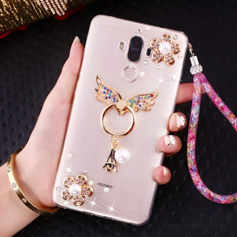 Huawei Mate 10 Pro Coque Anneau Support Strass Rose