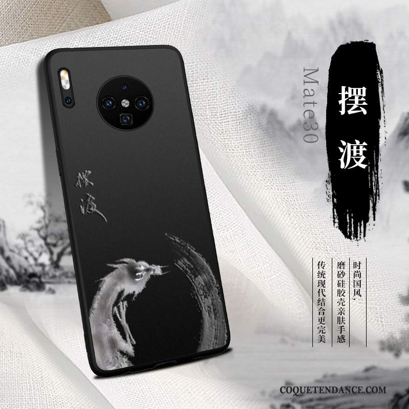 Huawei Mate 30 Coque Étui Noir Incassable Délavé En Daim Fluide Doux