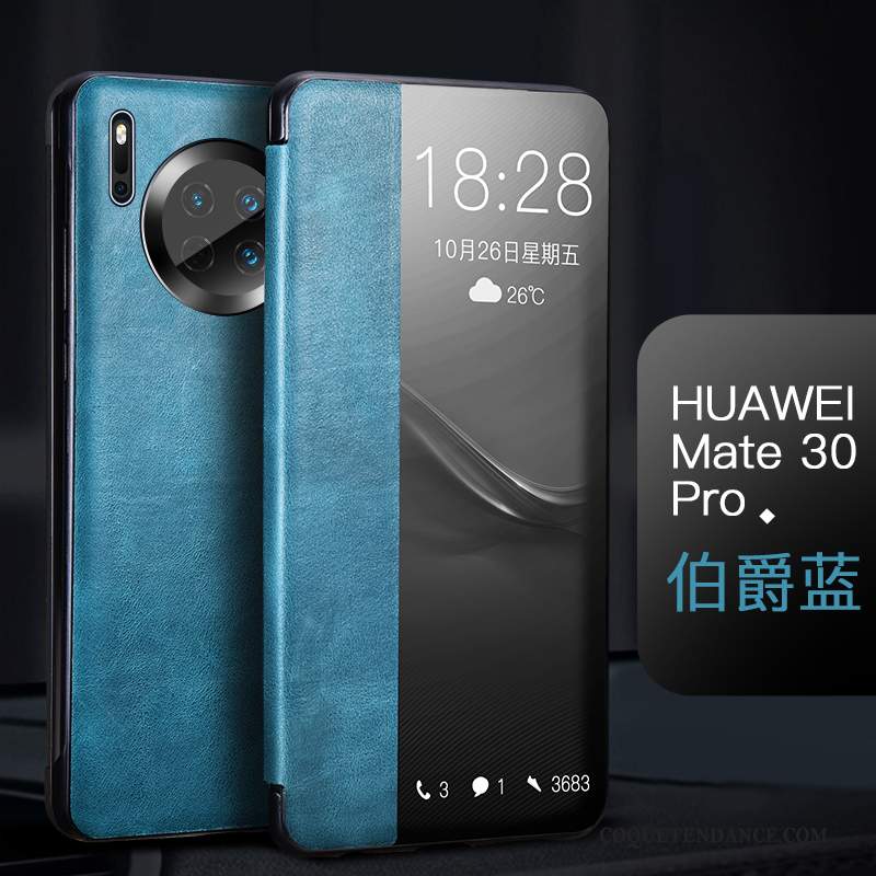Huawei Mate 30 Pro Coque Cuir Véritable Housse Vert De Téléphone Incassable