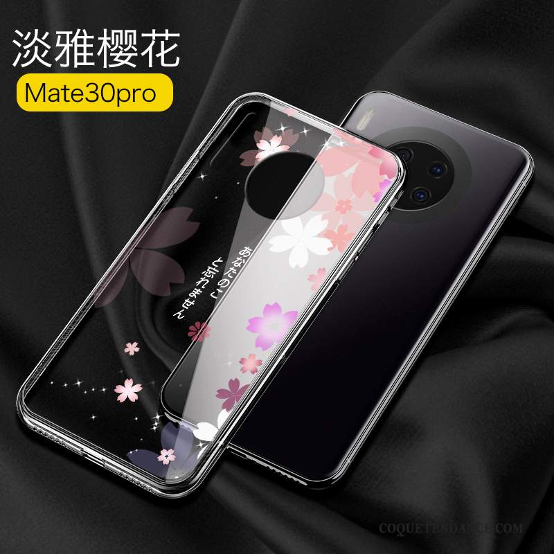 Huawei Mate 30 Pro Coque Transparent Rose Verre Étui Tout Compris