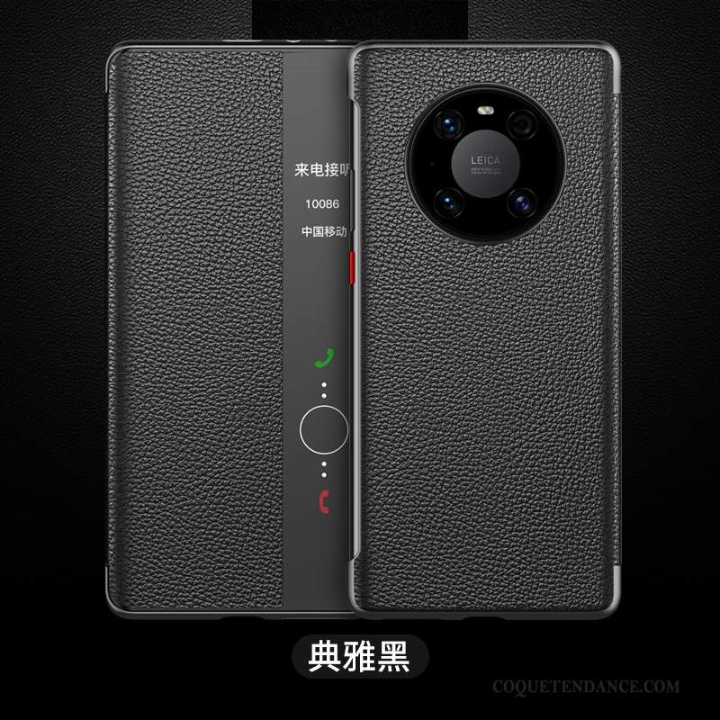 Huawei Mate 40 Coque Clamshell Étui En Cuir Cuir Véritable De Téléphone Business