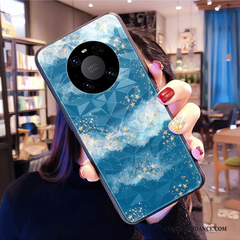 Huawei Mate 40 Coque Modèle Fleurie Losange De Téléphone Bleu Vent