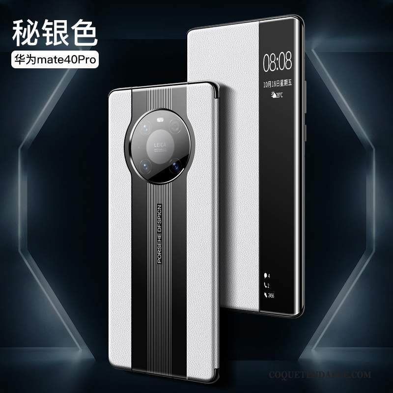 Huawei Mate 40 Pro Coque De Téléphone Cuir Véritable Rouge Clamshell Incassable