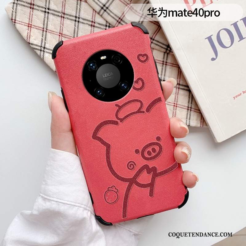 Huawei Mate 40 Pro Coque Étui En Cuir Simple Rouge Nouveau Gaufrage