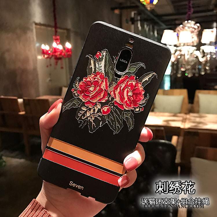 Huawei Mate 8 Coque De Téléphone Fleur Fluide Doux Gaufrage Noir