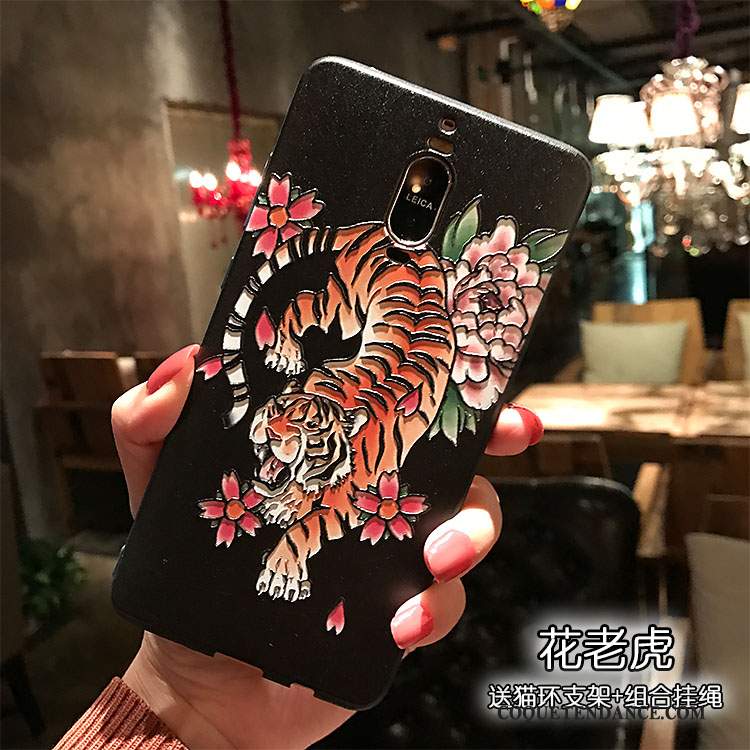 Huawei Mate 8 Coque De Téléphone Fleur Fluide Doux Gaufrage Noir