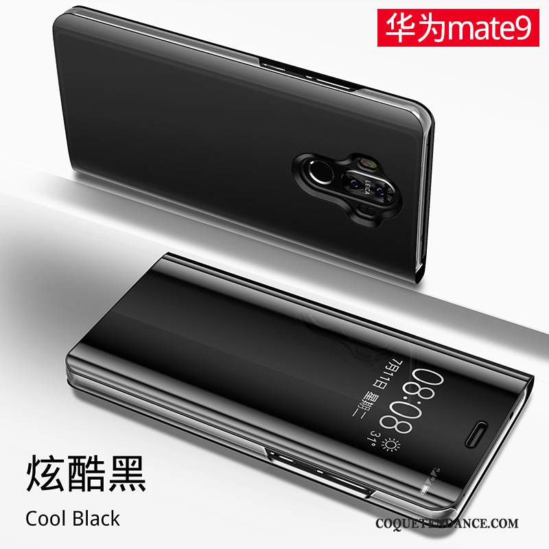 Huawei Mate 9 Coque Miroir Incassable Étui En Cuir Housse Or