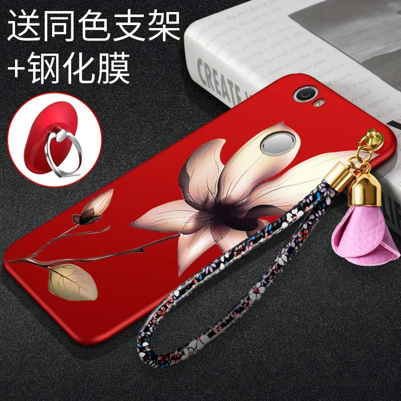 Huawei Nova Coque Personnalité Délavé En Daim Protection Rouge Étui