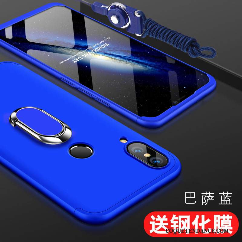 Huawei P Smart+ Coque Délavé En Daim Difficile Bleu Protection Étui