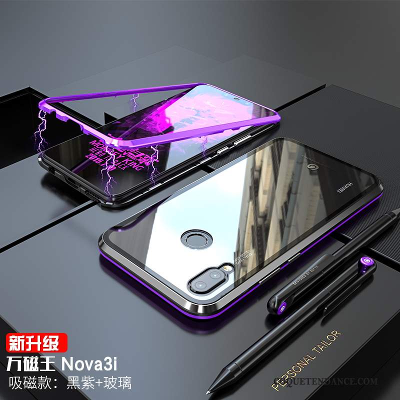 Huawei P Smart+ Coque Personnalité Verre Transparent Incassable Violet