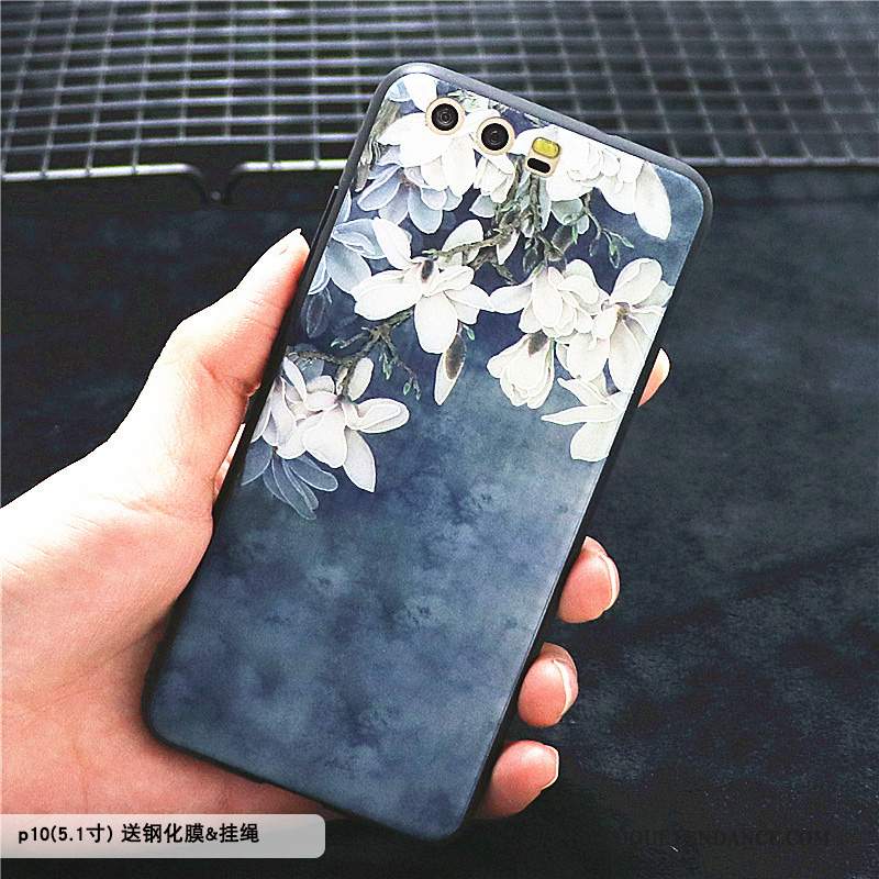 Huawei P10 Coque Fleur Protection Bordure Rouge Étui