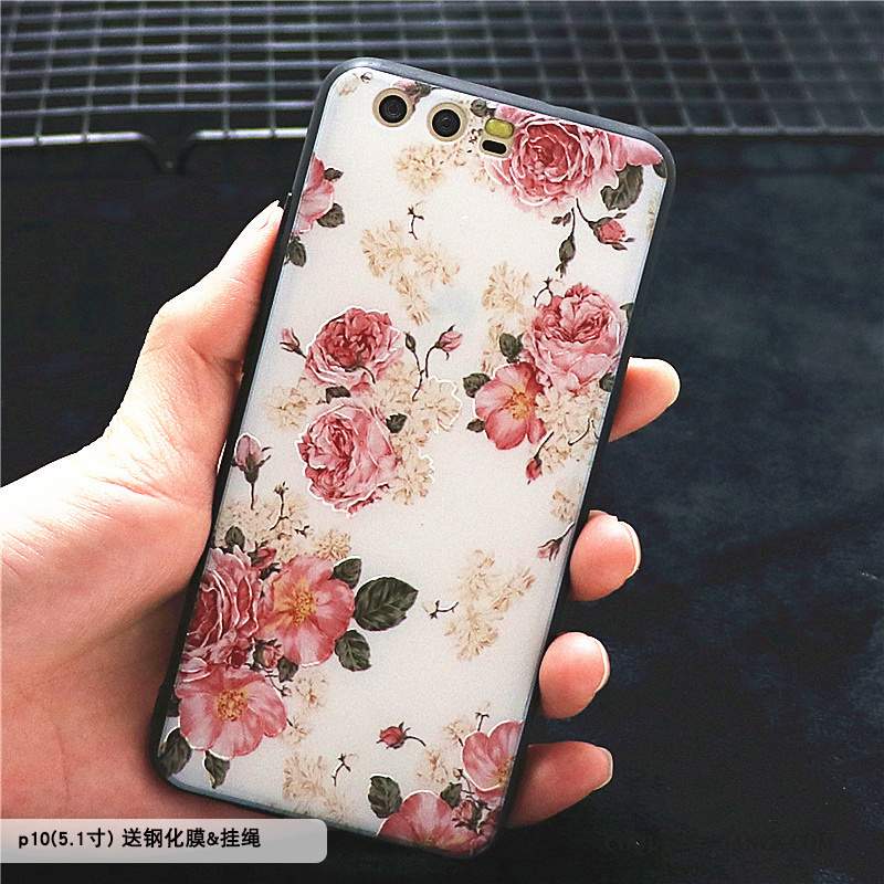 Huawei P10 Coque Fleur Protection Bordure Rouge Étui