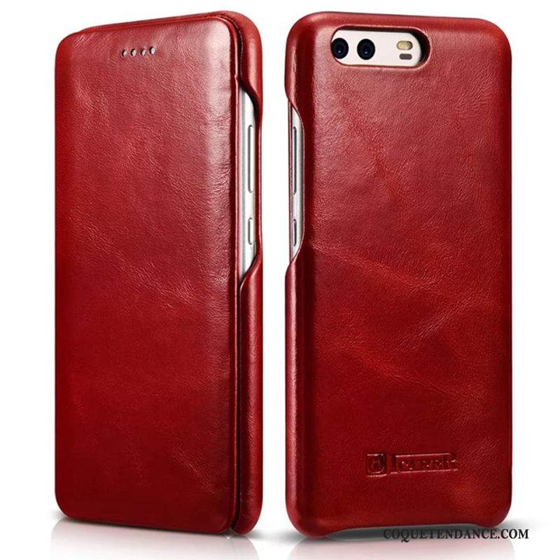 Huawei P10 Coque Tout Compris Housse Protection Rouge Cuir Véritable