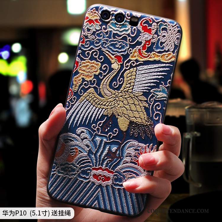 Huawei P10 Coque Étui Personnalité Style Chinois Bleu Ethnique