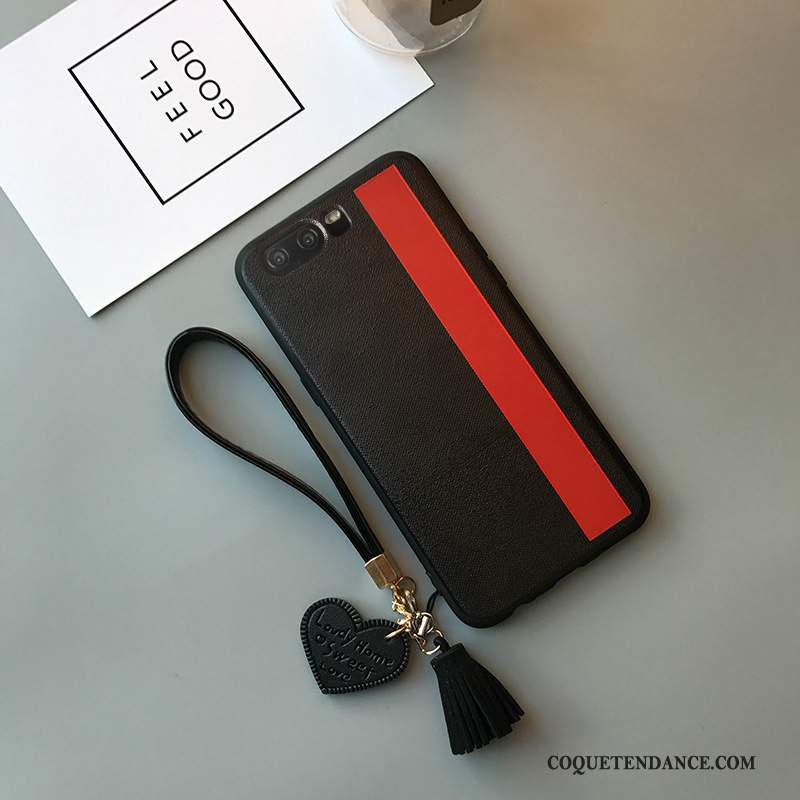 Huawei P10 Plus Coque Amoureux Simple Noir Rouge À Franges