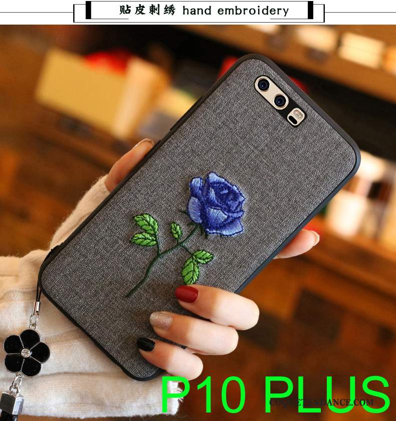 Huawei P10 Plus Coque Broderie Bleu De Téléphone Silicone Gris