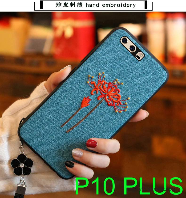 Huawei P10 Plus Coque Broderie Bleu De Téléphone Silicone Gris