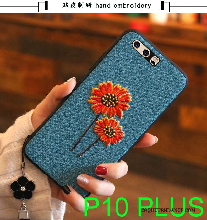 Huawei P10 Plus Coque Broderie Bleu De Téléphone Silicone Gris