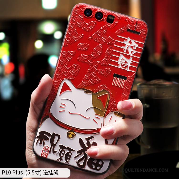 Huawei P10 Plus Coque Créatif Tout Compris Chat Rouge Richesse
