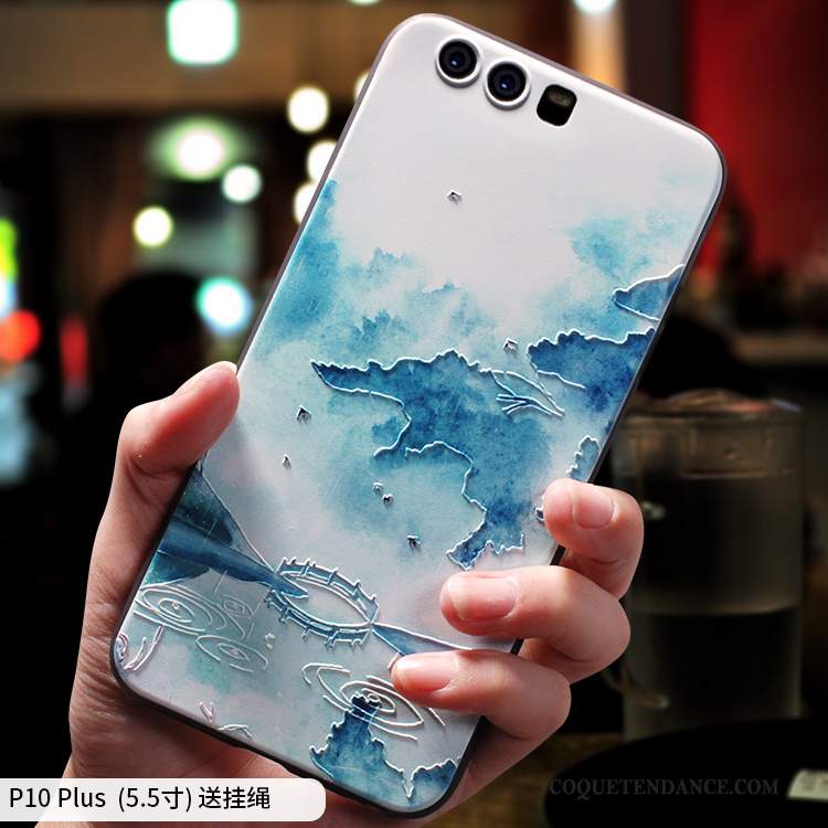 Huawei P10 Plus Coque De Téléphone Bleu Très Mince Style Chinois Fluide Doux