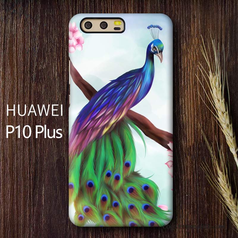Huawei P10 Plus Coque Délavé En Daim Paon Protection Étui Style Chinois