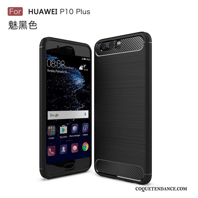 Huawei P10 Plus Coque Délavé En Daim Étui De Téléphone Noir Fibre