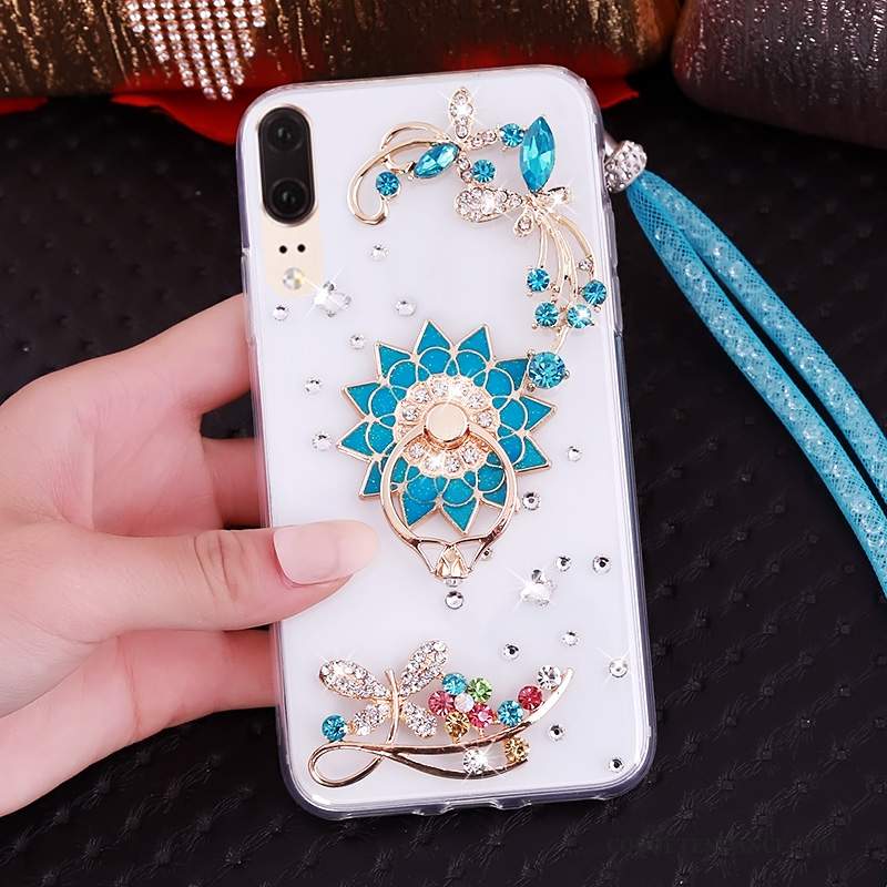 Huawei P20 Coque Strass Fluide Doux Transparent De Téléphone Ornements Suspendus