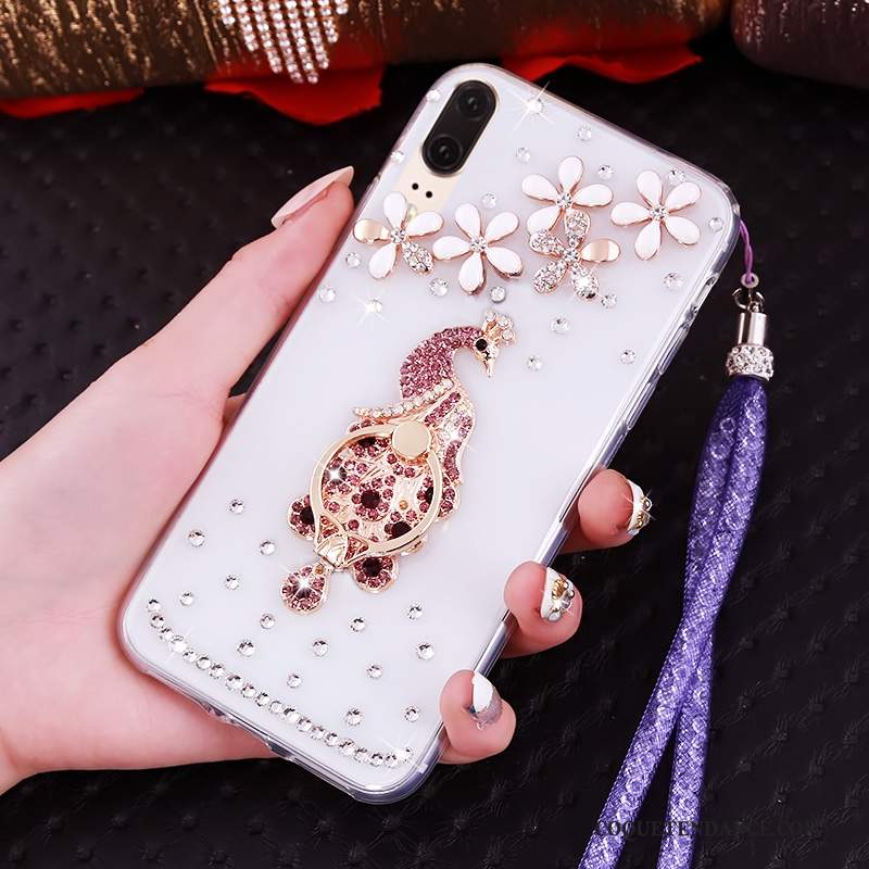 Huawei P20 Coque Strass Fluide Doux Transparent De Téléphone Ornements Suspendus