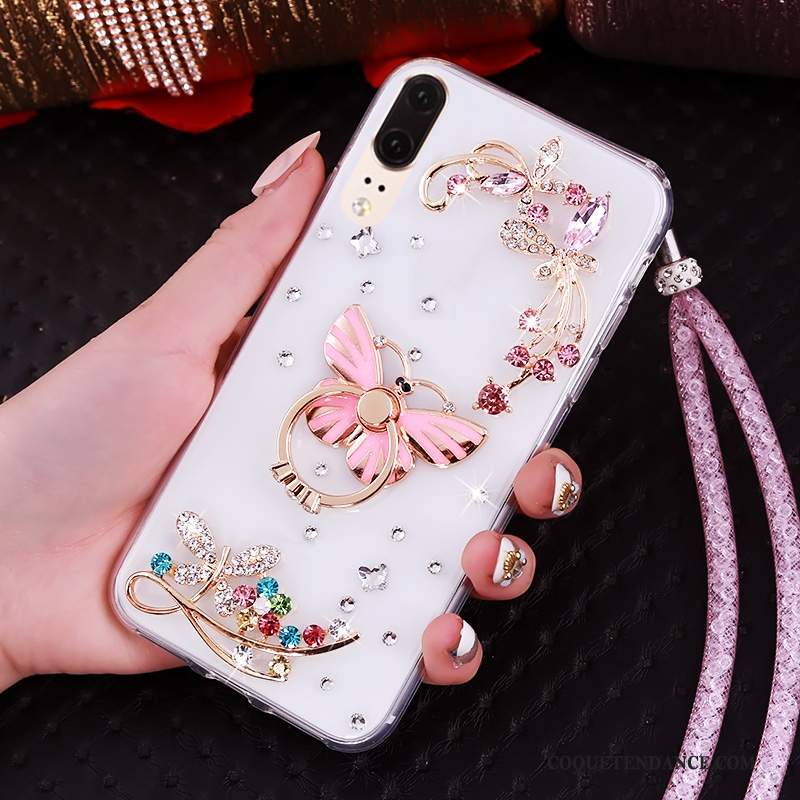 Huawei P20 Coque Strass Fluide Doux Transparent De Téléphone Ornements Suspendus