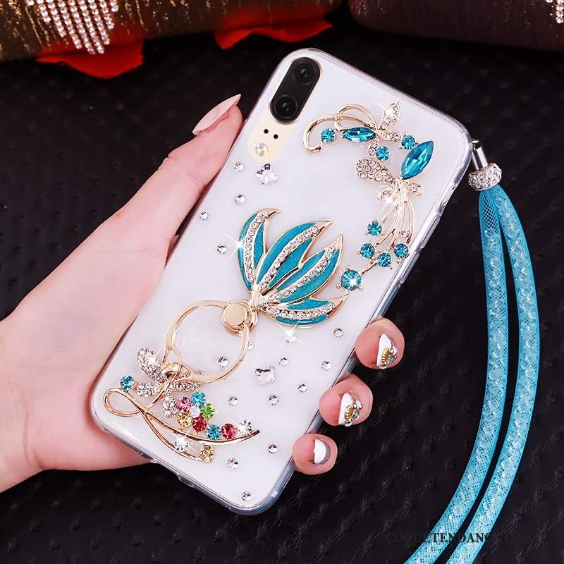 Huawei P20 Coque Strass Fluide Doux Transparent De Téléphone Ornements Suspendus