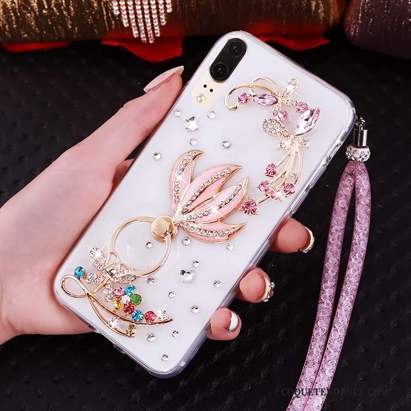 Huawei P20 Coque Strass Fluide Doux Transparent De Téléphone Ornements Suspendus