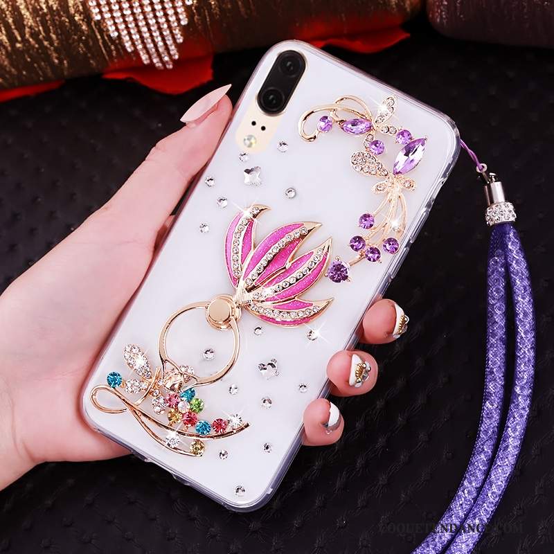 Huawei P20 Coque Strass Fluide Doux Transparent De Téléphone Ornements Suspendus