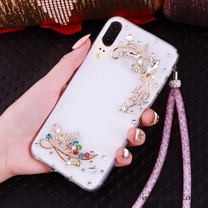 Huawei P20 Coque Strass Fluide Doux Transparent De Téléphone Ornements Suspendus