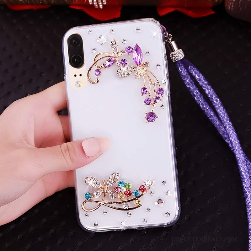 Huawei P20 Coque Strass Fluide Doux Transparent De Téléphone Ornements Suspendus