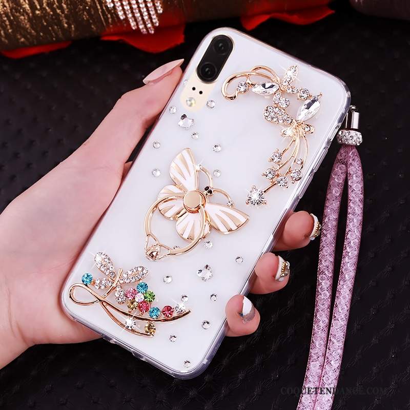 Huawei P20 Coque Strass Fluide Doux Transparent De Téléphone Ornements Suspendus