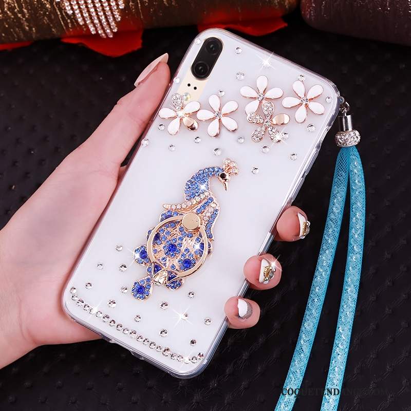 Huawei P20 Coque Strass Fluide Doux Transparent De Téléphone Ornements Suspendus