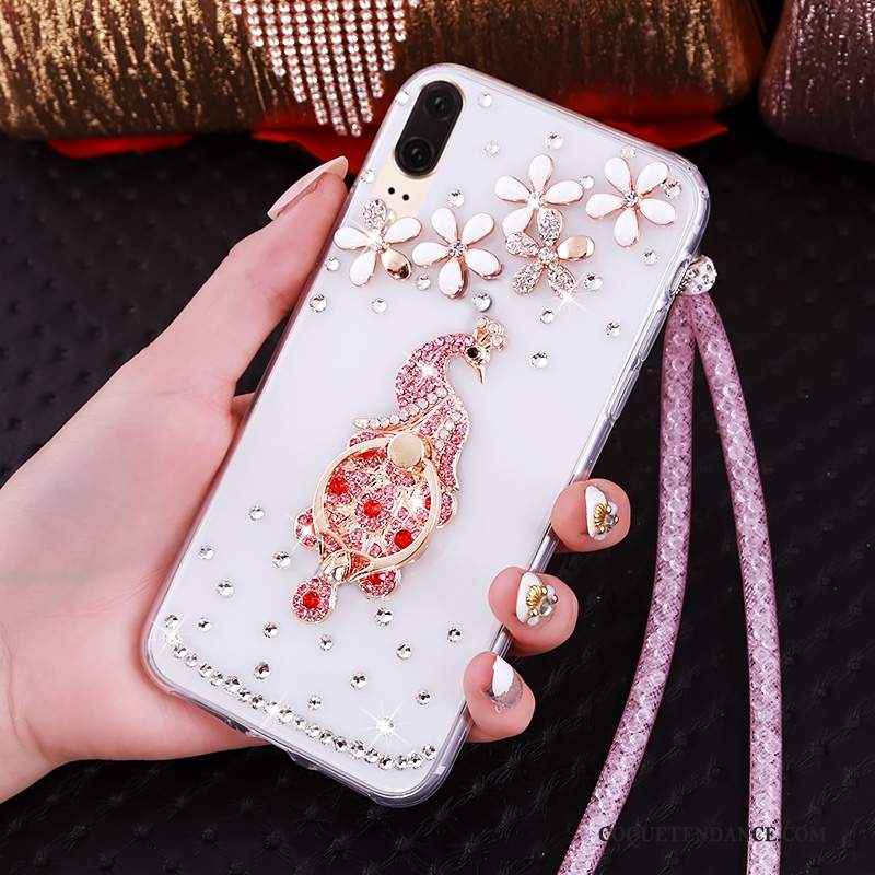 Huawei P20 Coque Strass Fluide Doux Transparent De Téléphone Ornements Suspendus