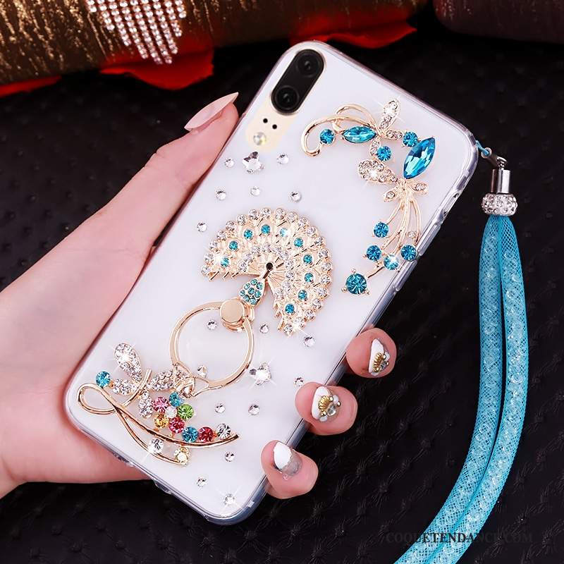 Huawei P20 Coque Strass Fluide Doux Transparent De Téléphone Ornements Suspendus