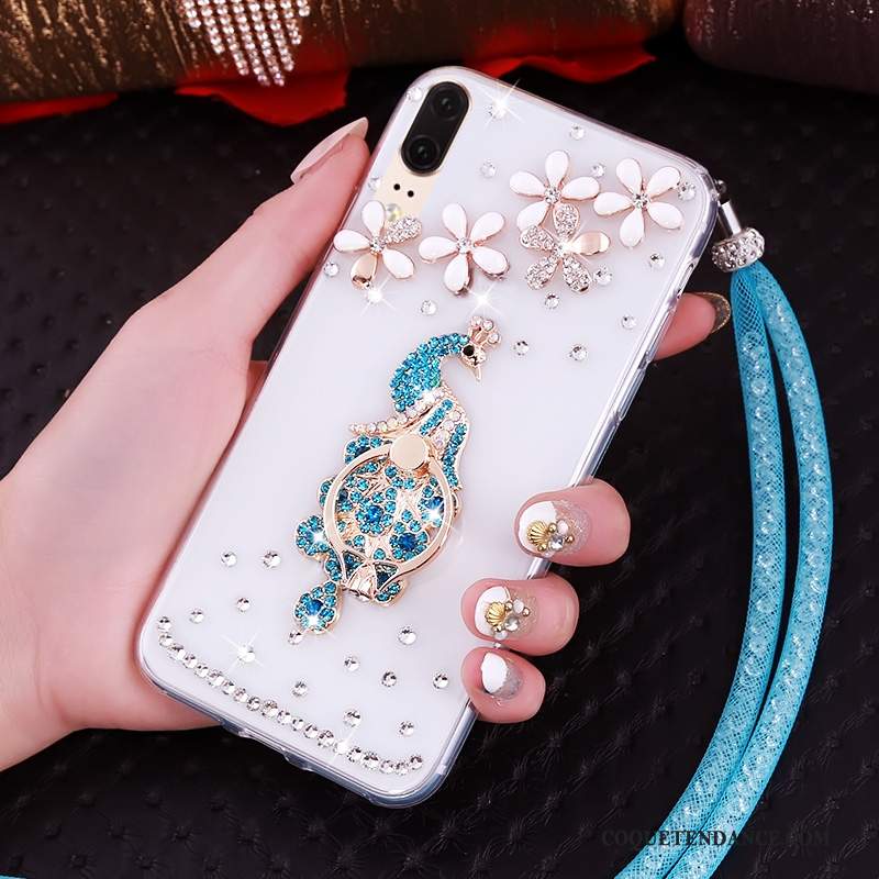 Huawei P20 Coque Strass Fluide Doux Transparent De Téléphone Ornements Suspendus