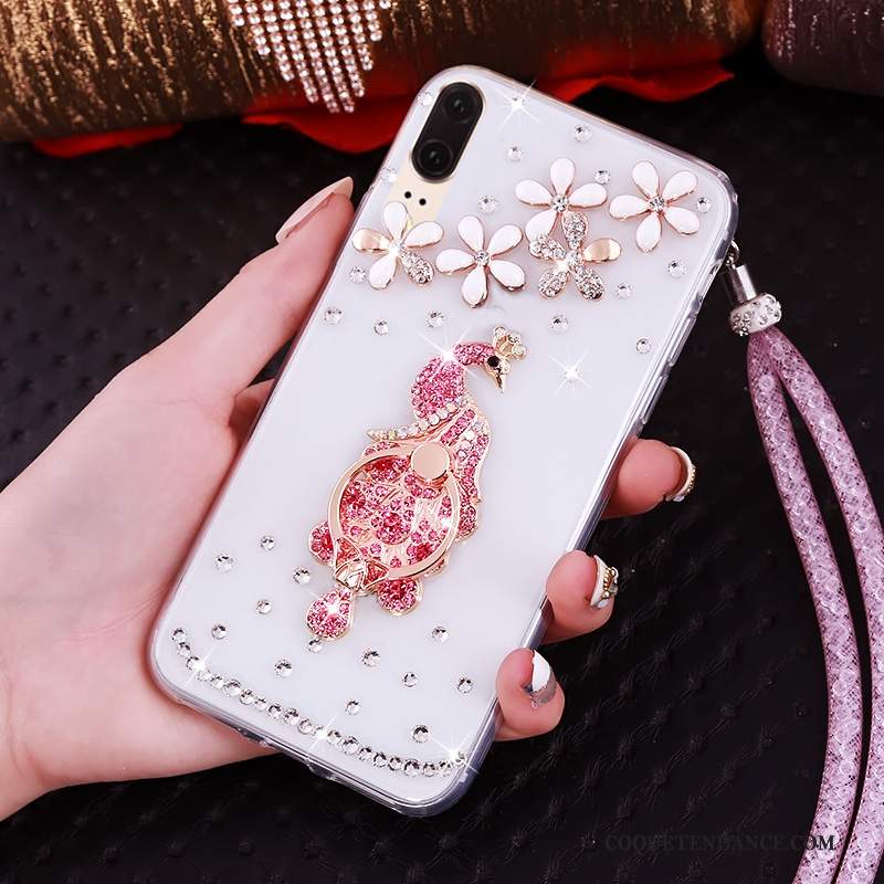 Huawei P20 Coque Strass Fluide Doux Transparent De Téléphone Ornements Suspendus