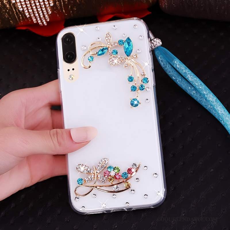 Huawei P20 Coque Strass Fluide Doux Transparent De Téléphone Ornements Suspendus