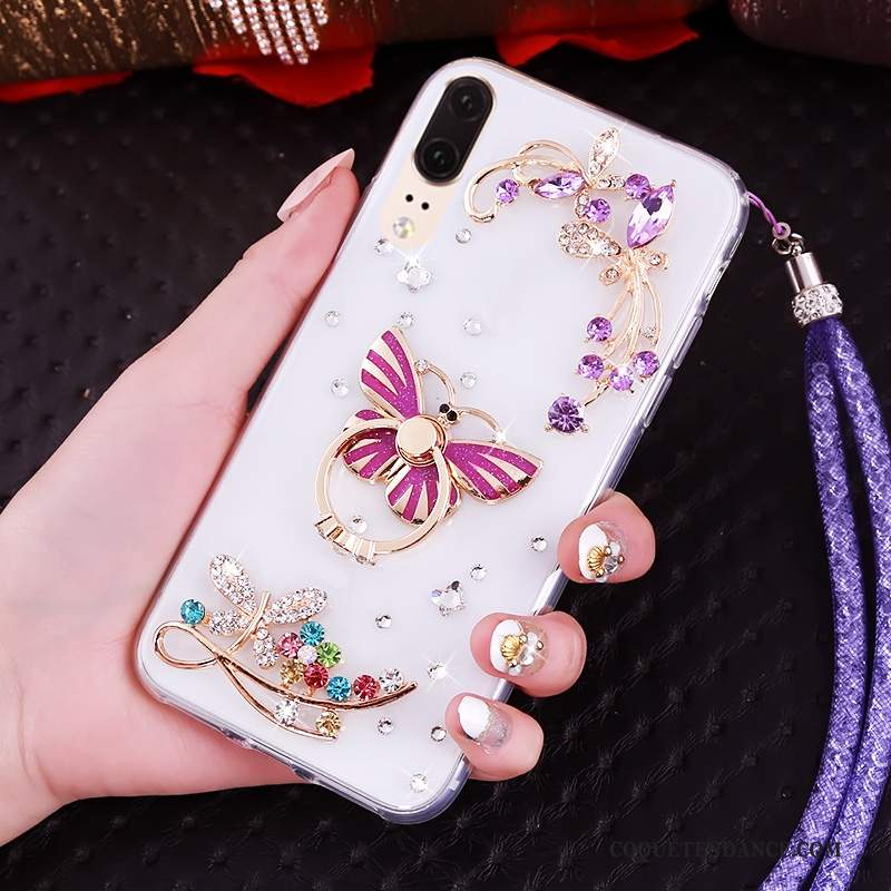 Huawei P20 Coque Strass Fluide Doux Transparent De Téléphone Ornements Suspendus