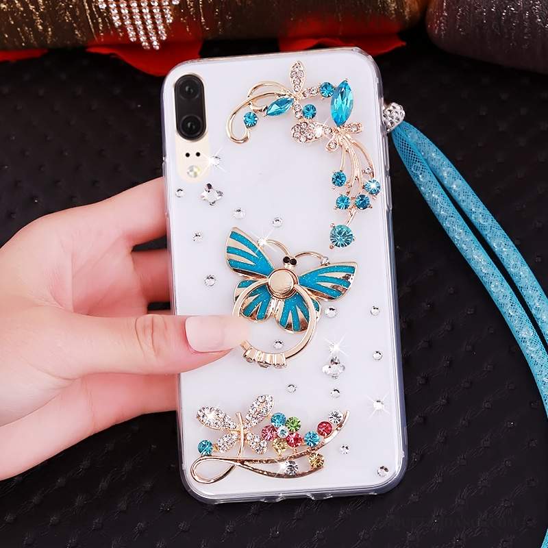 Huawei P20 Coque Strass Fluide Doux Transparent De Téléphone Ornements Suspendus