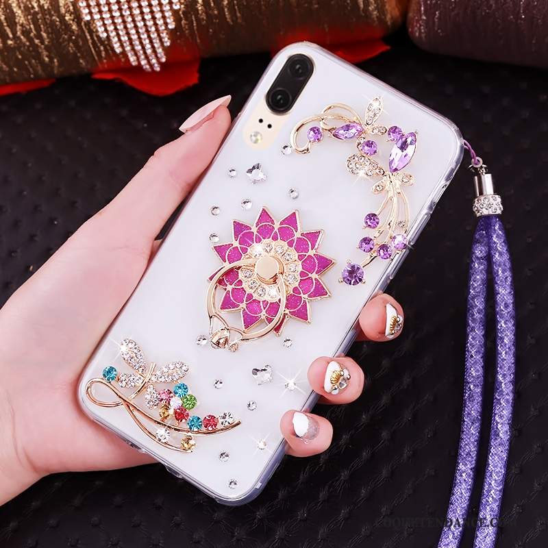 Huawei P20 Coque Strass Fluide Doux Transparent De Téléphone Ornements Suspendus